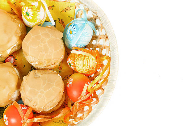 istock easter eggs and homemade sweet cakes in basket 180550900