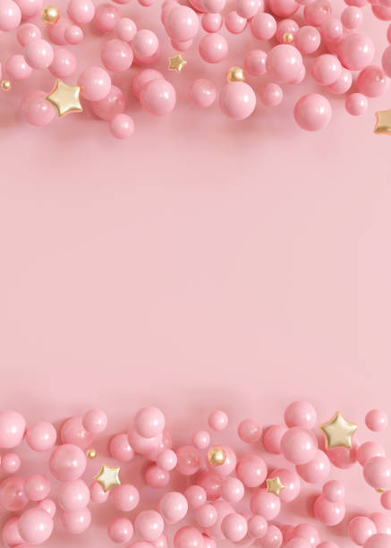 istock Pink background with bubbles, stars and copy space. It's a girl vertical backdrop with empty space for text. Baby shower or birthday invitation, party. Baby girl birth announcement. 3D render. 1805518186