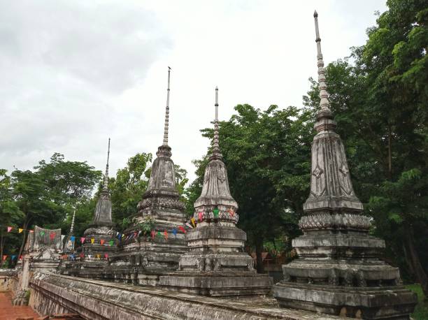 istock Five ancient pagodas on the wall of temple. 1805522323