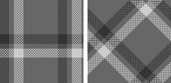 Set black with white plaid seamless vector pattern. Straight and oblique cage pixel texture. Scottish background. Printing on shirts, textiles, curtains and other of fabric.