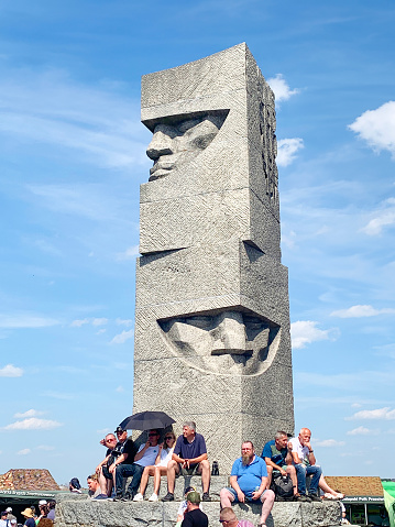 Grunwald Poland - July 15, 2023 Visitors at Commemorating the Battle of Grunwald (Bitwa pod Grunwaldem) at the Tannenberg Memorial – Unveiling the Legacy of the 1410 Clash between the Teutonic Knights and the Allied Forces of Poland and Lithuania
