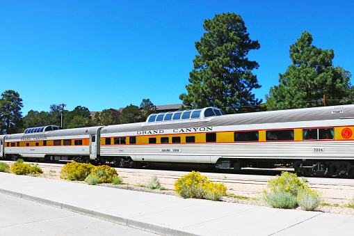 Arizona, USA, September 17, 2018: Grand Canyon Railway with a train at the national park station