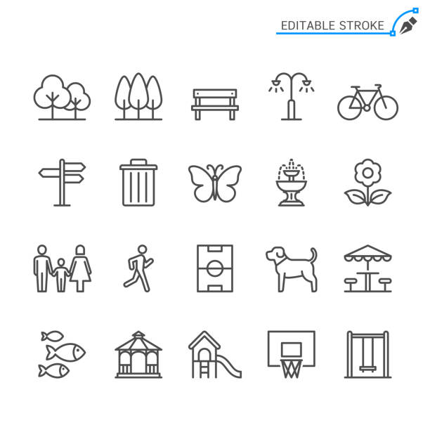 illustrations, cliparts, dessins animés et icônes de icônes de ligne de parc. trait modifiable. pixel parfait. - jardin