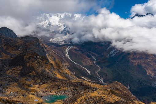 Beautiful Green Blue Himalayan Glacier  Lake in Sele La Pass of Kanchenjunga National Park in Nepal