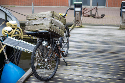 Bicycle in the Oosterdok, or Eastern Dock, in Amsterdam