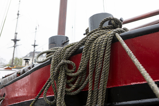 Close-up of a boat moored in the Oosterdok, or Eastern Dock, in Amsterdam