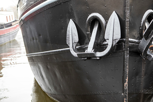 Close-up of a boat moored in the Oosterdok, or Eastern Dock, in Amsterdam