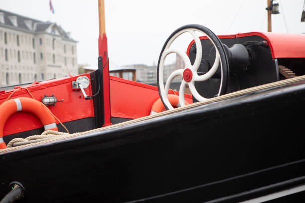 Close-up of a boat moored in the Oosterdok, or Eastern Dock, in Amsterdam