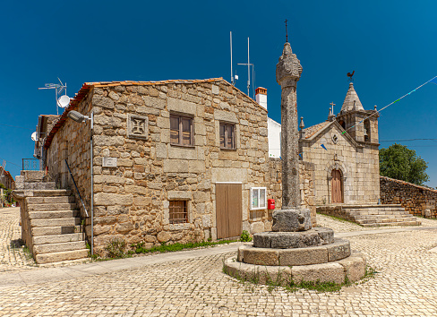 Main square with pelourinho of the ancient town of Idanha-a-Velha in Portugal.