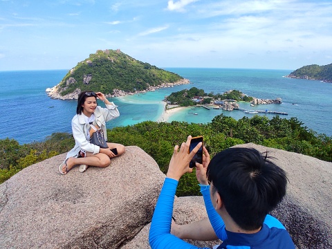 Surat Thani, THAILAND - 6 December 2020 : Viewpoint of Nang Yuan Island, it's close location to popular islands like Koh Tao and Koh Samui.