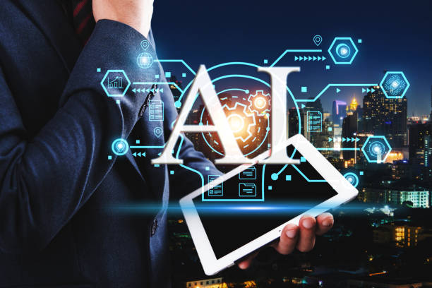 istock Businessman in suit using tablet touching the brain working of Artificial Intelligence (AI) in the futuristic business and coding software. Digital transformation technology strategy, IoT, internet AI 1805607734