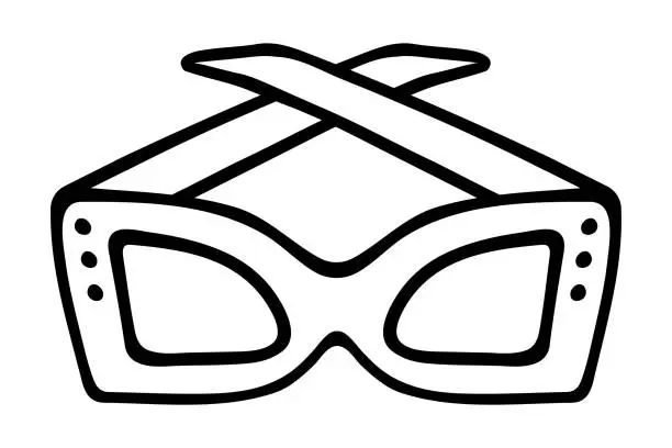 Vector illustration of Extended sunglasses. The temples of the glasses are crossed. Stylish accessory with rhinestones.