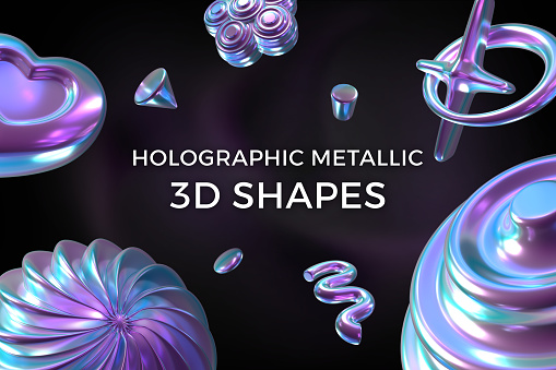 holographic metallic 3d shapes collage