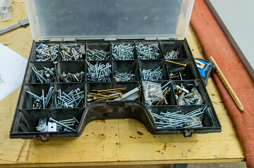 A Close-up View of Working Tools in Carpenter Workshop.