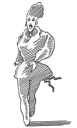 Hand-drawn vector drawing of a Fashion Model On the Catwalk. Black-and-White sketch on a transparent background (.eps-file). Included files are EPS (v10) and Hi-Res JPG.