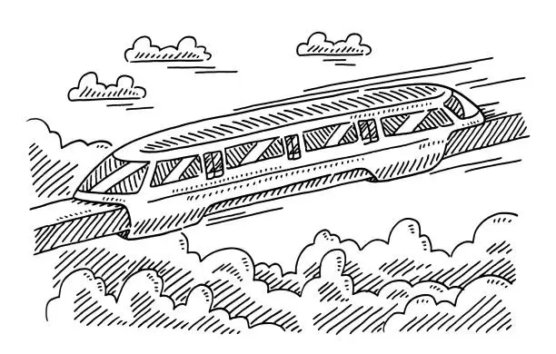 Vector illustration of Maglev Train Public Transport Drawing