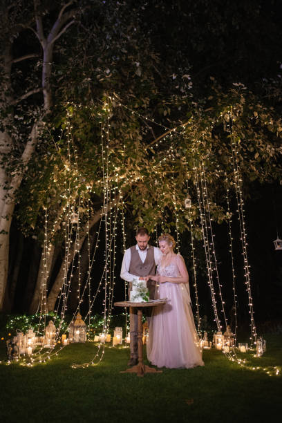 istock newlyweds happily cut and taste the wedding cake 1805628395