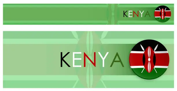Vector illustration of Kenya flag horizontal web banner in modern neomorphism style. Webpage Kenya country header button for mobile application or internet site. Vector