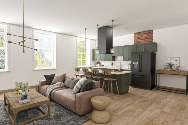 istock Modern American Living Room and Kitchen 1805648679