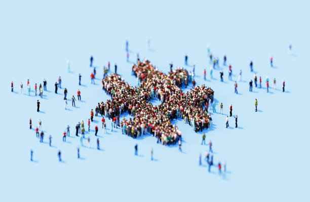 istock Human Crowd Forming Hashtag Symbol On Blue Background 1805651555