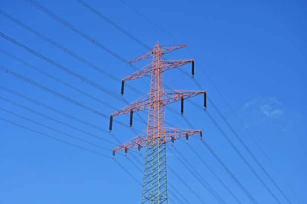 High voltage electricity pylon in the Hamburg district of Harburg, Germany