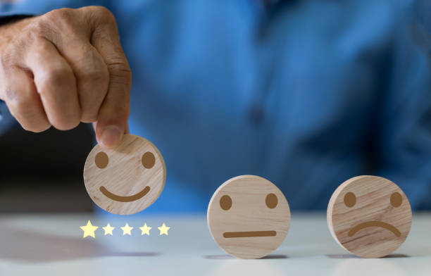 istock Human choose wood emotion smile, give feedback icon satisfaction survey, evaluation, customer, satisfaction, review, feedback, service excellent, Quality, assurance, positive, customer service 1805664660