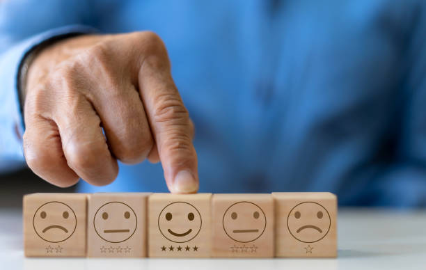 istock Human choose wood emotion smile, give feedback icon satisfaction survey, evaluation, customer, satisfaction, review, feedback, service excellent, Quality, assurance, positive, customer service 1805665272