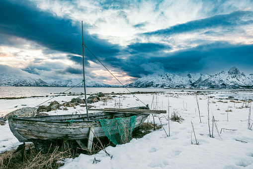 Clouds moving in over Vesteralen island in Northern Norway during winter