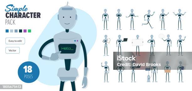 Simple Flat Ai Artificial Intelligence Robot Vector Character In A Set ...