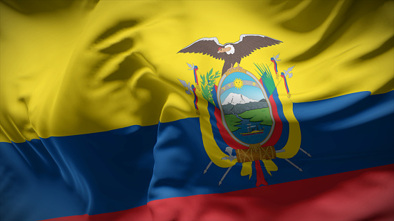 3d illustration flag of Ecuador. Close up waving flag of Ecuador.