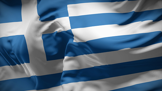 3d illustration flag of Greece. Close up waving flag of Greece.