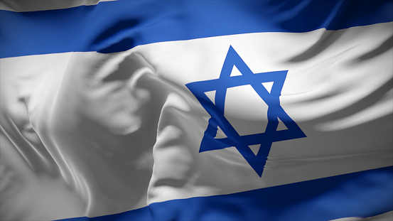 3d illustration flag of Israel. Close up waving flag of Israel.
