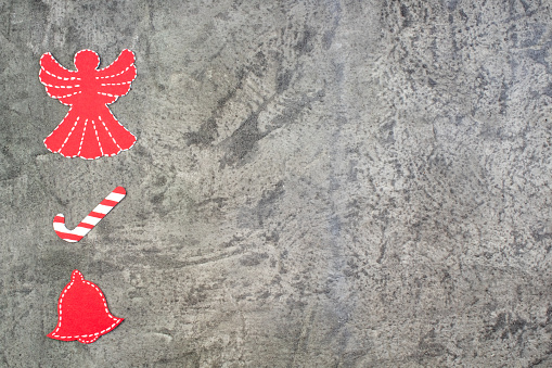 Christmas background. Christmas decoration on concrete background. Copy space. Top view