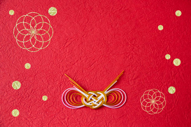 istock Chrysanthemum pattern and Polka dot patter made from Japanese paper. red and gold. 1805732292