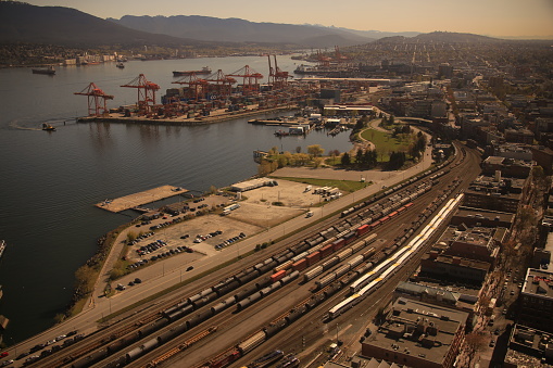 aerial view cargo train station Vancouver