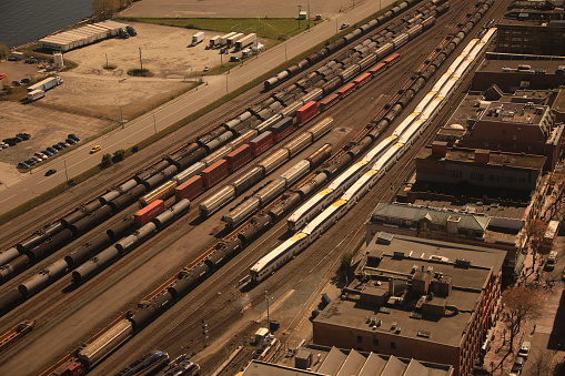 aerial view cargo train station Vancouver