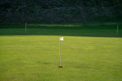 A hole at the golf school. Golf training camp.