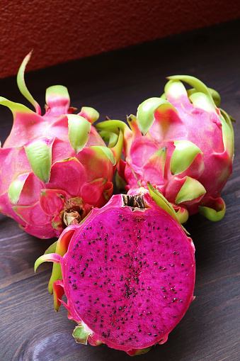 Delectable Vibrant Red Flesh of Dragon Fruits also Called Pink Pitaya or Strawberry Pear