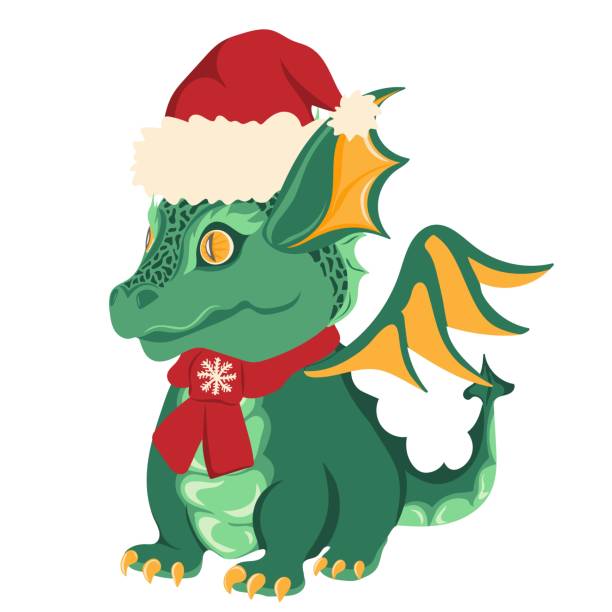 istock Cute baby dragon in santa hat. 1805751574