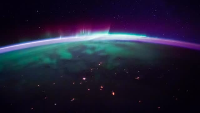 Planet Earth seen from the International Space Station with Aurora Borealis Australis time lapse