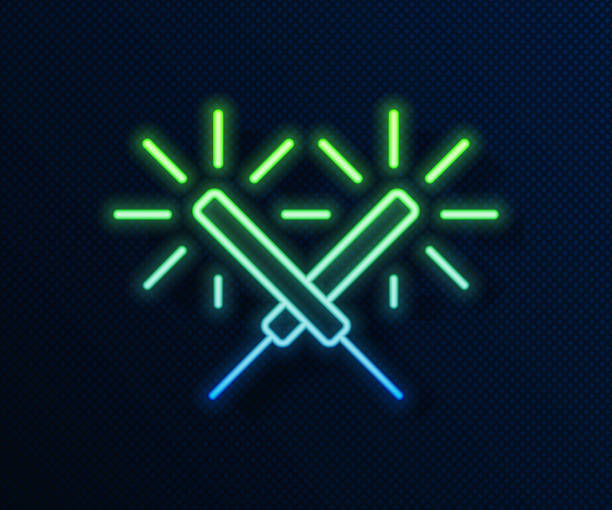 istock Glowing neon line Sparkler firework icon isolated on blue background. Festive Christmas sparkler candle lights. Merry Christmas and Happy New Year. Vector 1805797823