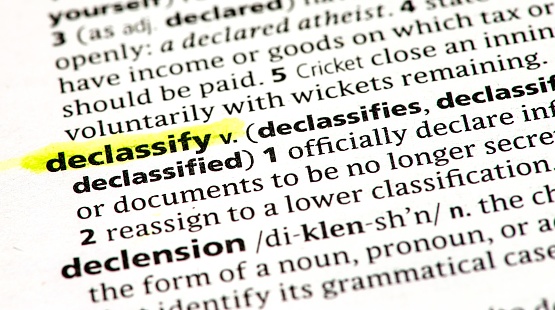 close up photo of the word declassify