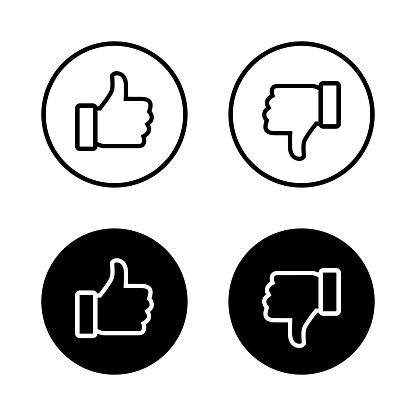 Like and dislike button icon vector in line style. Social media thumb up-down sign symbol illustration