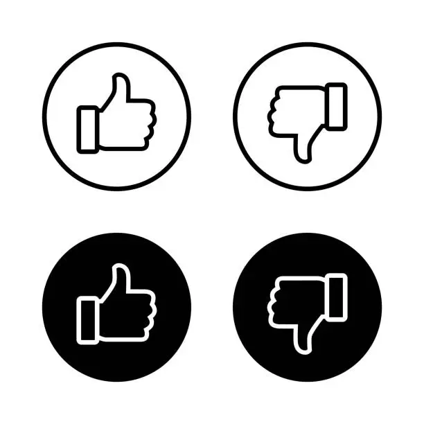 Vector illustration of Like and dislike button icon vector in line style. Social media thumb up-down sign symbol