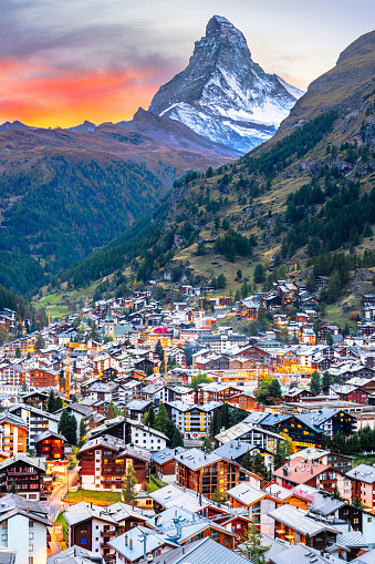 Zermatt, Switzerland autumn sunset with the Matterhorn.