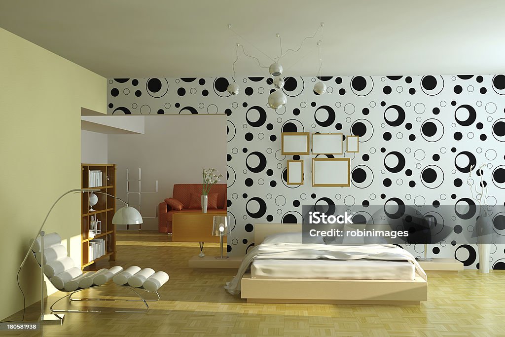 modern bedroom modern bedroom.3d render.I am the author of wallpaper Apartment Stock Photo