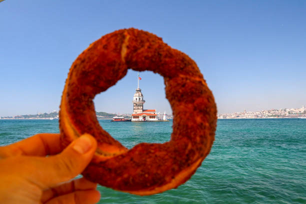 istock Maiden Tower (Kiz Kulesi) and Turkish tea, Turkish bagel, Istanbul / Turkey 1805825885
