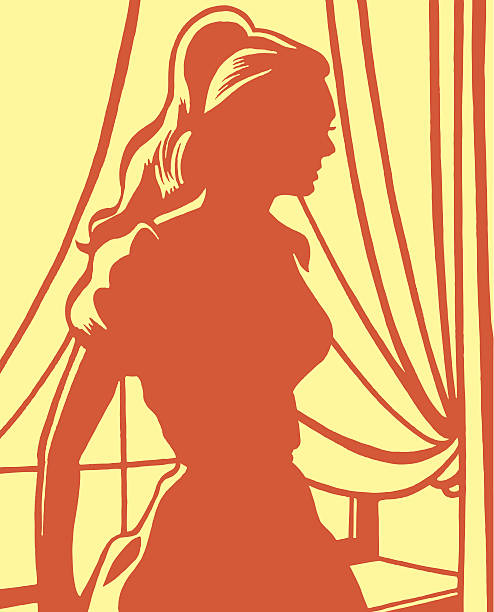 силуэт женщина - silhouette women shadow window stock illustrations