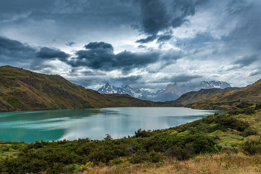 View of Lake Pehoe in Torres del Paine National Park, Chile