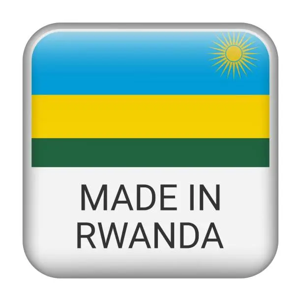 Vector illustration of Made in Rwanda badge vector. Sticker with stars and national flag. Sign isolated on white background.